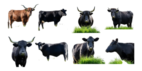 Cattle Herd on Green Grass Background, PNG collection, set bundle, isolate on transparent or white background