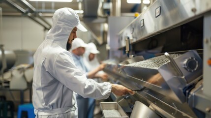 High-Tech Production Facility with Workers Operating Advanced Pellet Machines for Efficient Manufacturing