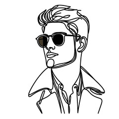 Obraz premium Single line illustration of man in sunglasses, elegant continuous outline, minimalist design