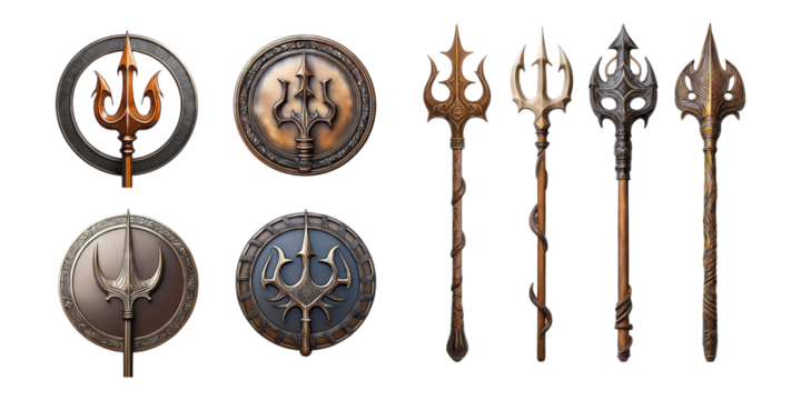 Collection of Decorative Shields and Spears, PNG collection, set bundle, isolate on transparent or white background