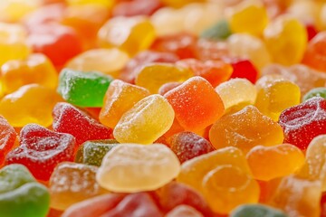 Assorted colorful gummy candies. Top view. Jelly sweets background.