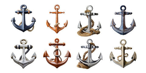 Classic Nautical Anchors Collection on Transparent Background, PNG collection, set bundle, isolate on transparent or white background