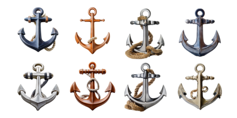 Classic Nautical Anchors Collection on Transparent Background, PNG collection, set bundle, isolate on transparent or white background