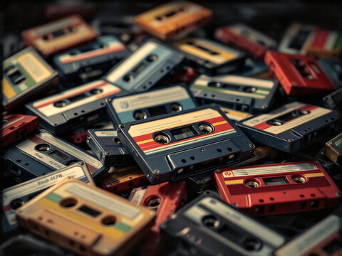 Retro Audio Cassette Tapes in Various Colors, Vintage Music Collection, Still Life Photograph wallpaper
