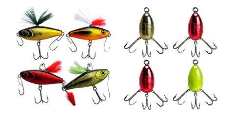 Colorful Fishing Lures on Transparent Background, PNG collection, set bundle, isolate on transparent or white background