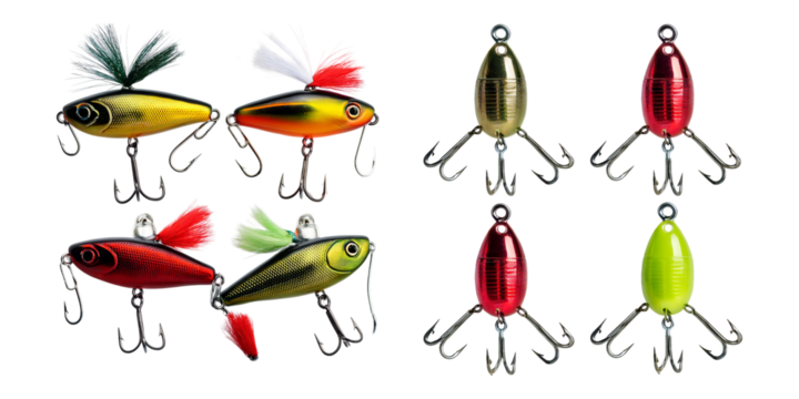 Colorful Fishing Lures on Transparent Background, PNG collection, set bundle, isolate on transparent or white background