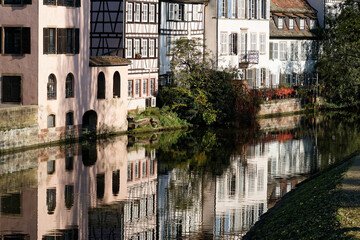 an alternative and detailed view of Strasbourg in Alsace, France. Traditional half-timbered houses