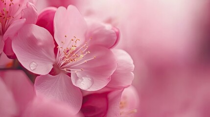 Close-up image capturing the delicate beauty of pink cherry blossoms. This stunning pink cherry blossom composition reveals intricate details, providing ample copy space for your creative needs.