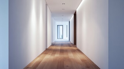 Fototapeta premium Modern Hallway with Natural Light and Wooden Floor