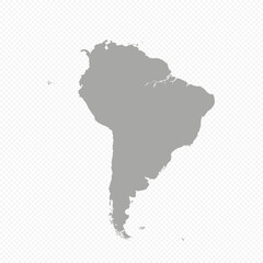 Map of South America, sign silhouette. World Map Globe. Vector Illustration isolated on transparent background. Latin American continent.