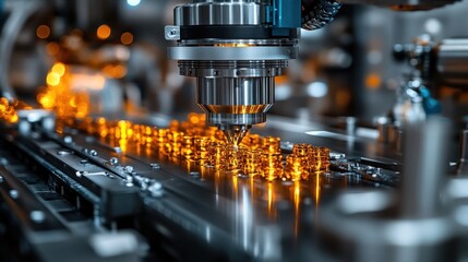 Precision machinery processing transparent components on a production line.