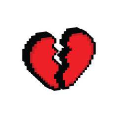 Fototapeta premium isometric pixel broken heart icon. Vector pixel art separated heart 8 bit game logo for company