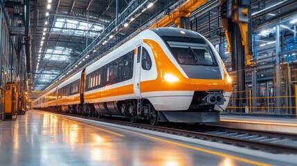 Naklejka premium Energy-efficient rail maintenance facilities using renewable energy for train servicing operations