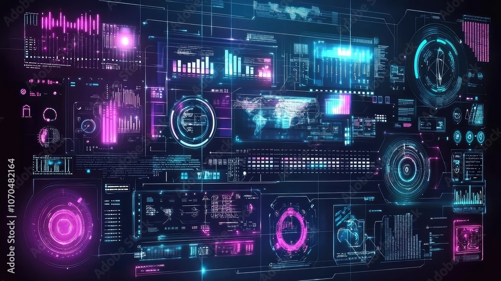 Poster futuristic data visualization and interface design