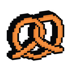 Obraz premium isometric pixel pretzel icon. Vector pixel art pretzel 8 bit game logo for company