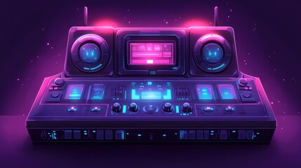 Fototapeta premium Retro Futuristic Audio Mixer with Neon Lights