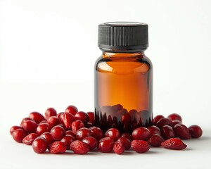 Fresh Goji Berries with Vitamin Extract in Bottle