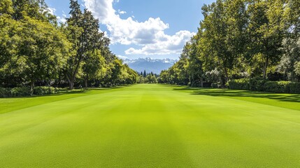 Fototapeta premium Lush Green Golf Course Under Clear Blue Sky