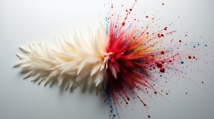 An abstract surreal background that contrasts calm and chaos - on one side, perfectly aligned feathers, on the other, scattered and wild.