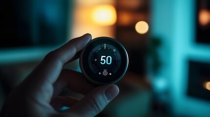 Smart Home Thermostat Control in Modern Living Room