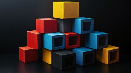 Obraz premium Abstract geometric blocks on black background, render, geometric, abstract, blocks, background,render, design, shapes