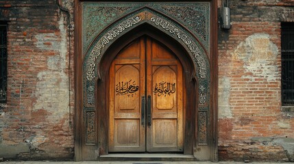 Fototapeta premium Beautiful Arabic calligraphy on a heritage building wall. Copy space