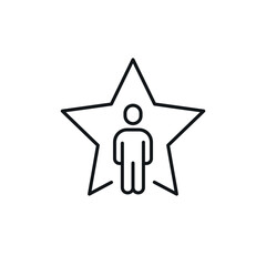 Star man. Fame, award, distinction linear icon. Thin line customizable illustration. Contour symbol. Vector isolated outline drawing. Editable stroke