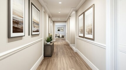 Fototapeta premium Modern Hallway with Art and Natural Light