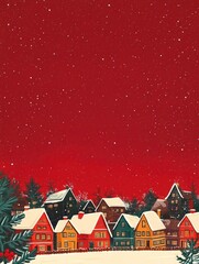 Festive Christmas Village Under Red Sky