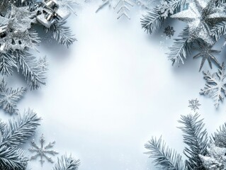 Silver Christmas Foliage with Gentle Snowflakes