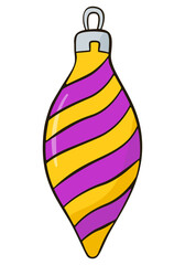 Purple and yellow bauble. Cartoon illustration