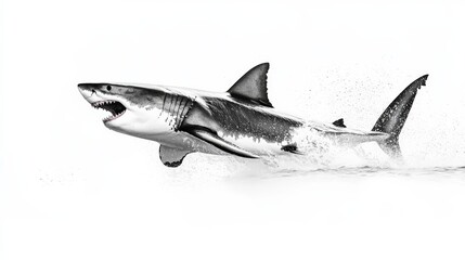 Obraz premium Great white shark jumping out of water with open mouth