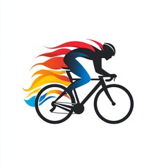 Fototapeta premium Stylized silhouette of a cyclist with vibrant flames trailing behind, symbolizing speed, power, and motion, capturing the dynamic energy of cycling and athletic performance.