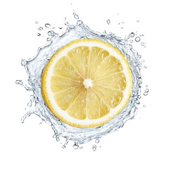  lemon slice suspended in water isolated on transparent background
