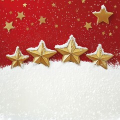 Golden Stars on Red Background with Snow