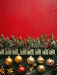 Festive Advent Calendar with Ornaments and Greenery