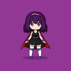 A Cute Super Girl Cartoon Vector Illustration Icon Concept Isolated Premium Vector. Flat Cartoon Style with black dress