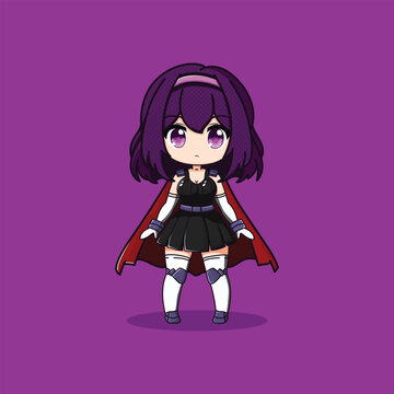 A Cute Super Girl Cartoon Vector Illustration Icon Concept Isolated Premium Vector. Flat Cartoon Style with black dress