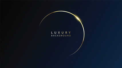 Golden round metal circle ring on dark background. Shining abstract frame