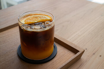 Fresh cold coffee drink with ice