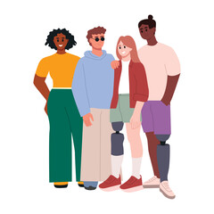 Friendly Inclusive United Society. Diverse People Group. Support, Equality Concept. Flat Vector Illustration.