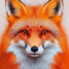 Obraz premium Close-up portrait of a red fox with intense amber eyes.