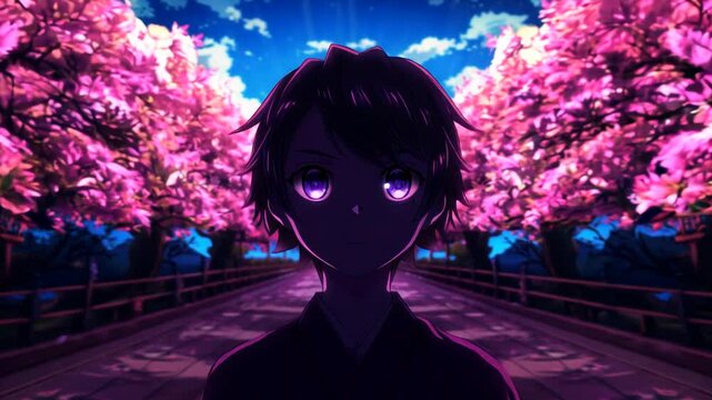 Loli Boy Walking Through The Flowery Park Anime Style Animation
