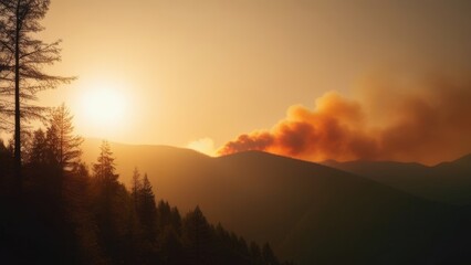 Obraz premium Smog from fire in forested mountains