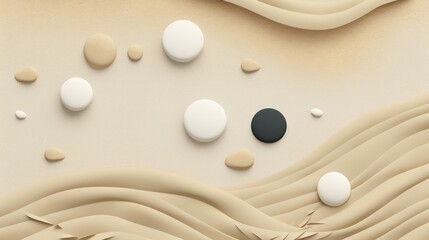 Zen Garden Aesthetic. Tranquil Sand Patterns with Natural Elements and Textured Stones. Meditation, Calm Atmosphere