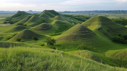 Obraz premium Scenic hillside with lush grassland under open sky a captivating outdoor landscape