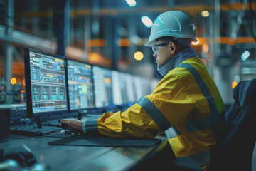 Engineers and technicians in the control room monitor the operation of the air conditioner.