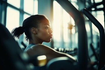 A girl is training in the gym.