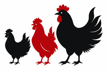 Chicken hen silhouette isolated on white background, Set of Chicken hen silhouette,