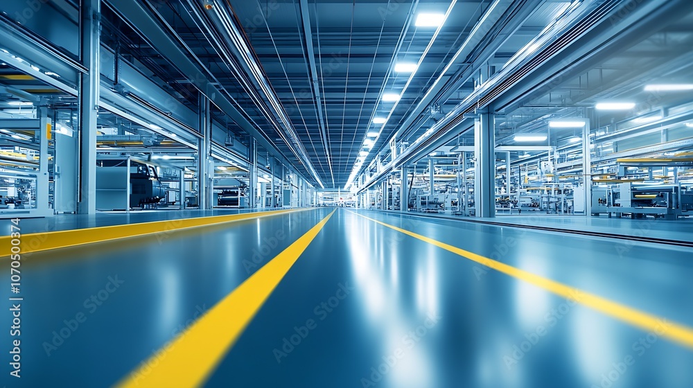 Aufkleber modern industrial factory interior with focused lighting and expansive high-tech infrastructure : ge